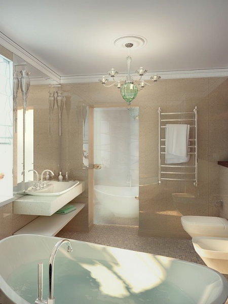 Ванная комната со стеклянной дверью - Дизайн интерьера квартиры г. Тюмень ул. Матросова