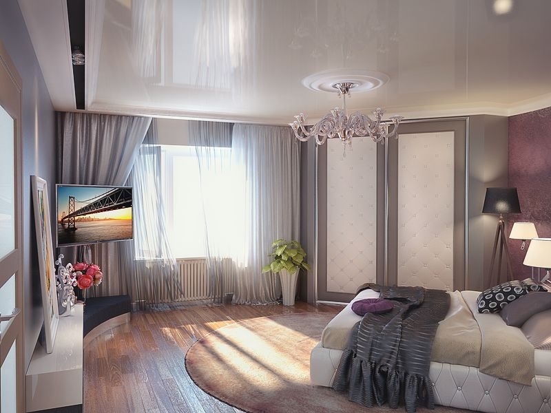 Спальня с двухуровневым освещением - Дизайн интерьера квартиры г. Тюмень ул. Матросова
