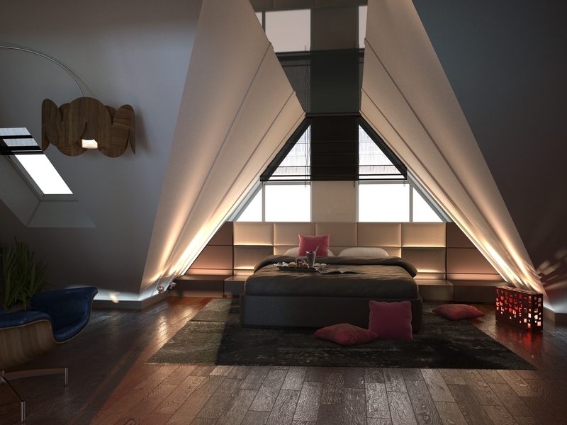 Спальня с мансардным потолком - Дизайн коттеджа Тюмень
