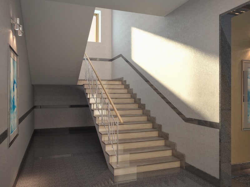 Облицованные керамогранитом лестницы - Дизайн холла жилого дома по ул.Пржевальского