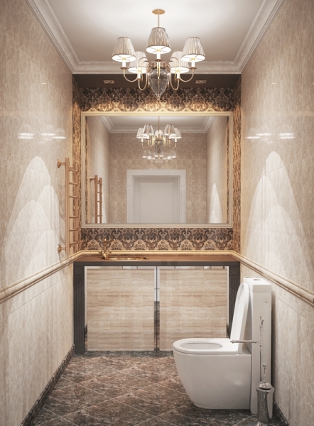 Сочетание керамогранита в туалетной комнате - Дизайн интерьера коттеджа ул. Московский тракт