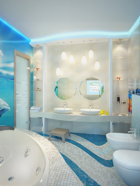 Ванная комната с двумя раковинами - Дизайн интерьера квартиры на ул. 8 Марта г. Тюмень