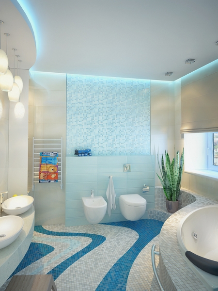 Ванная комната с сочетанием плитки и мозаики - Дизайн интерьера квартиры на ул. 8 Марта г. Тюмень