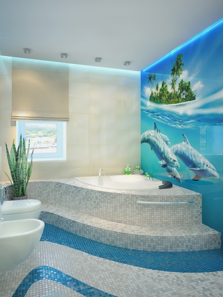 Ванная комната с ванной на подиуме - Дизайн интерьера квартиры на ул. 8 Марта г. Тюмень