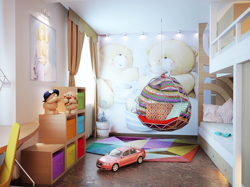 Детская комната с росписью на стене - Дизайн интерьера квартиры на ул. 8 Марта г. Тюмень