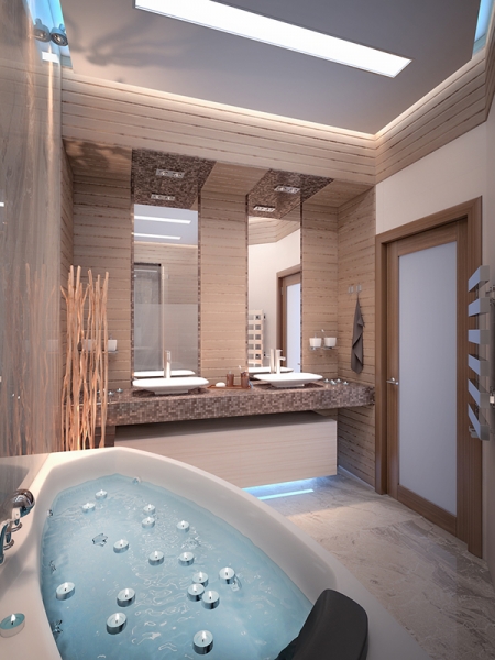 Ванная комната со встроенным освещением - Дизайн интерьера квартиры на ул. Севастопольская г. Тюмень