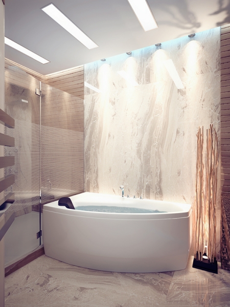 Ванная комната с керамогранитом на стенах - Дизайн интерьера квартиры на ул. Севастопольская г. Тюмень