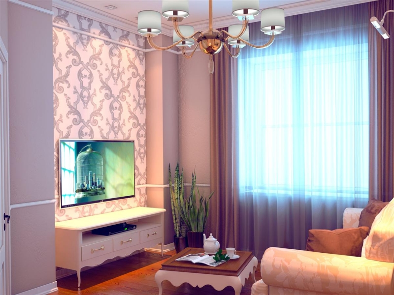 Комната отдыха с сочетанием обоев и декоративной штукатурки - Дизайн интерьера коттеджа г. Омск